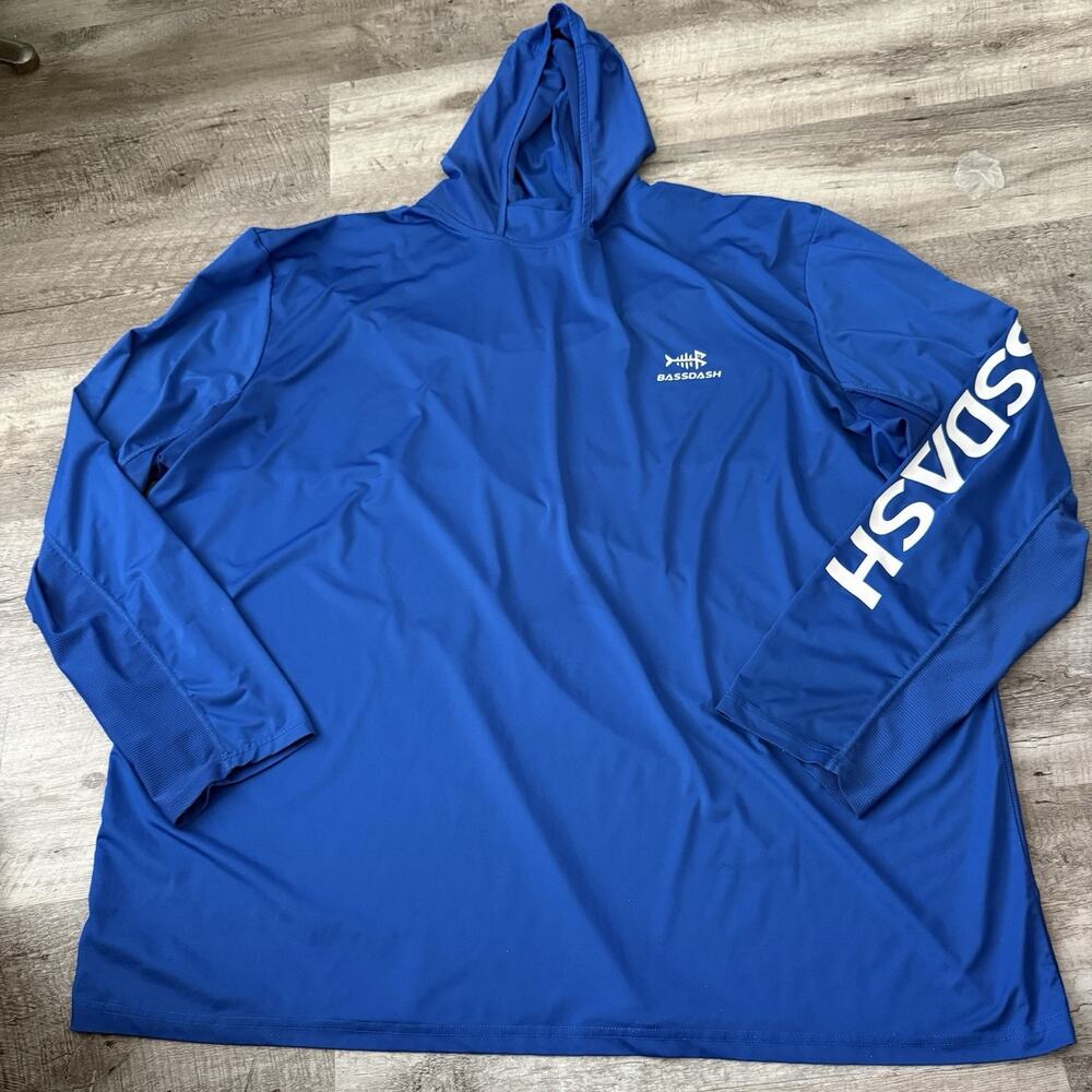 BassDash Rash Guard Mens 4XL Blue Long Sleeve Hooded T-Shirt Lightweight Mesh